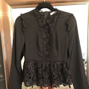 Laser cut floral black top